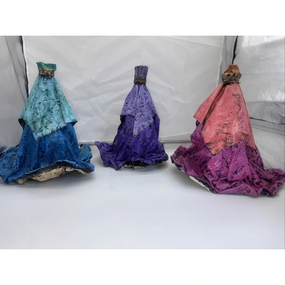 3 Wise Men Handmade Paper Mache Folk‎ Art Jewels Christmas 3 Kings Textured 12